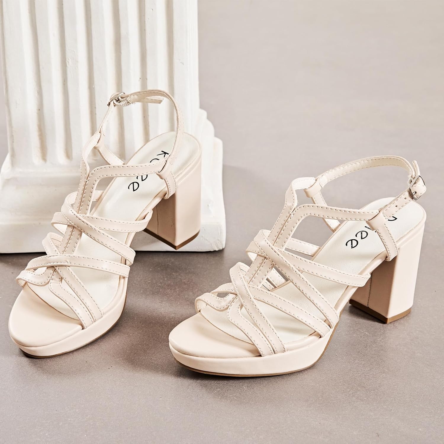 Women's Platform Heels Chunky Heeled Sandals, Ankle Strappy Round Open Toe Dressy Shoes Wedding Party High Pump Heels for Women. - Image 3