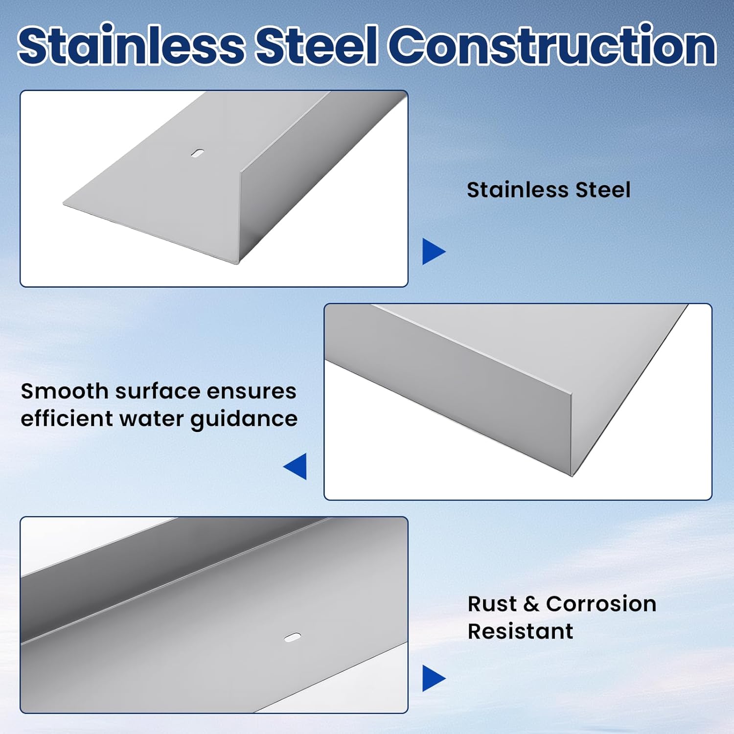 2pcs Rain Diverter For Roof, 3.3ft Stainless Steel Rain Gutter Diverter for House Shingle With Nails, Protect Roof From Rain, 3/5" Thick