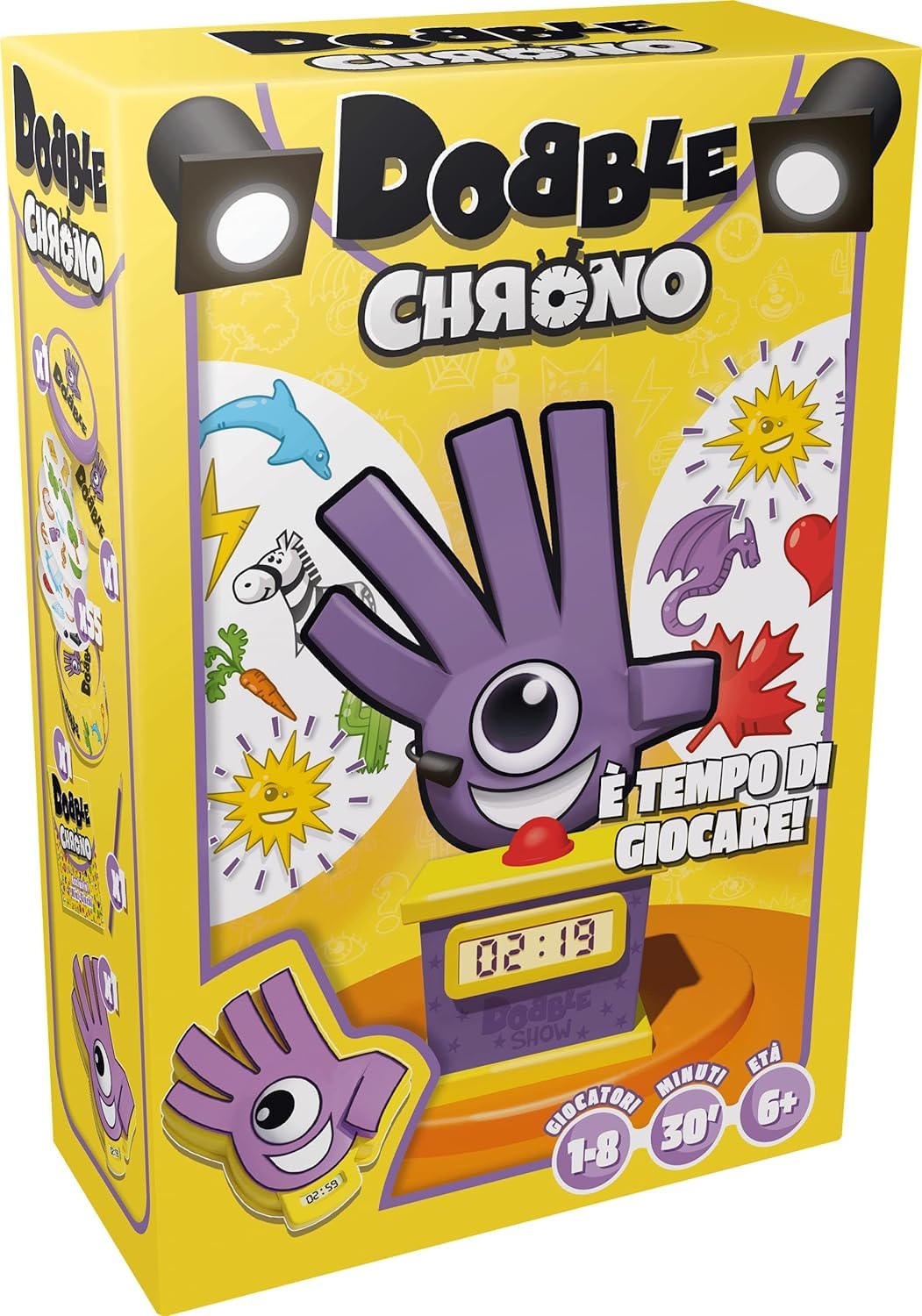 Asmodee - Dobble Chrono, Brettspiel für die ganze Familie, 1-8 Spieler, 6 Jahre, italienische Ausgabe, 8237