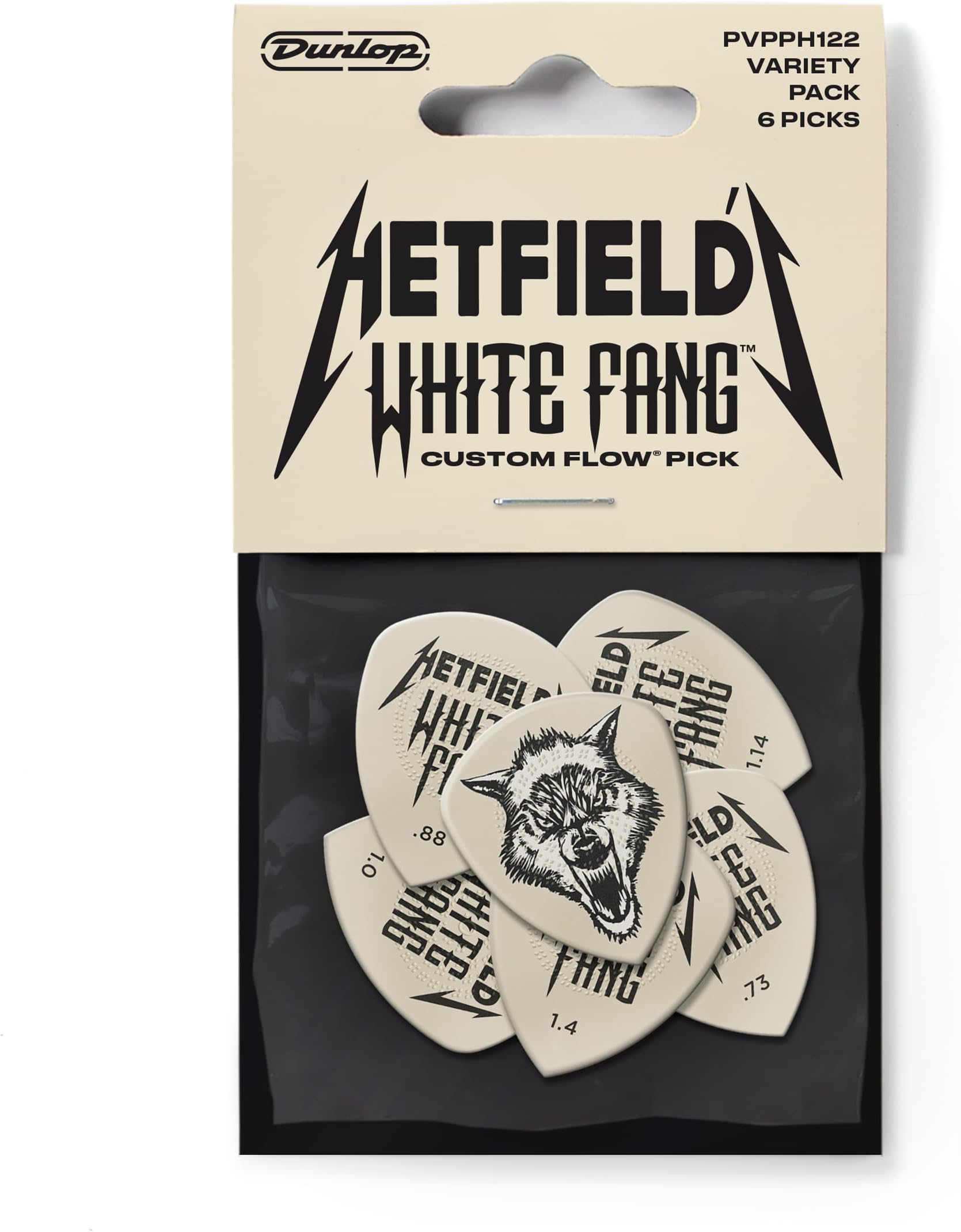 JIM DUNLOP - James Hetfield's White Fang™ Custom Flow® Pick Variety Pack - 6 Pack (PVPPH122)