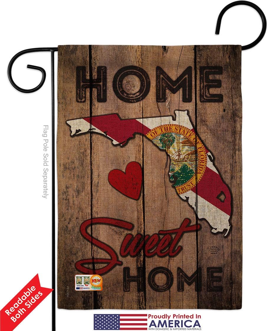 State Florida Home Sweet Garden Flag Set Wood Dowel Regional USA American Territories Republic Country Particular Area Small Decorative Gift Yard House Banner Double-Sided Made In 13 X 18.5