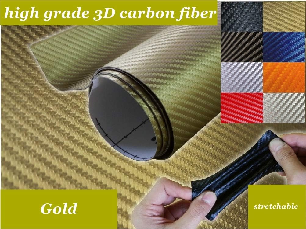 Flexible 3D Carbon Fiber Automotive Car Vinyl Wrap Film Sheet Roll (Gold, 39.3" x 53")