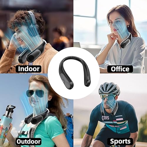 Miniatura 4 de Ventilador de cuello portátil, ventilador personal sin aspas, pantalla LED, 4 velocidades, recargable por USB de 6000 mAh, viento de enfriamiento