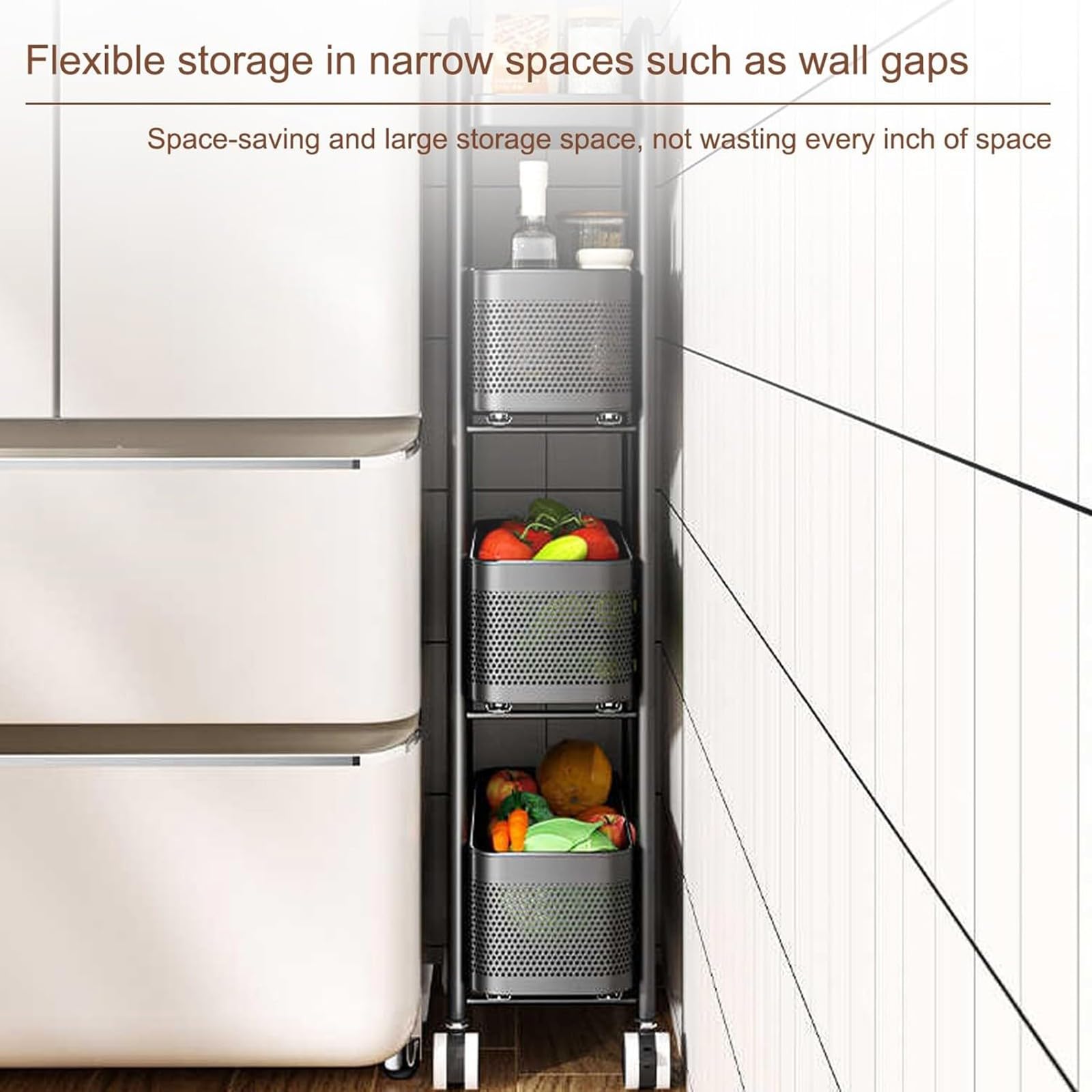 Wózek kuchenny Slim Rolling Storage Cart – 4-poziomowy wózek kuchenny z wysuwanym koszem, wszechstronny wózek narzędziowy do łazienki, pralni i kuchni – biały