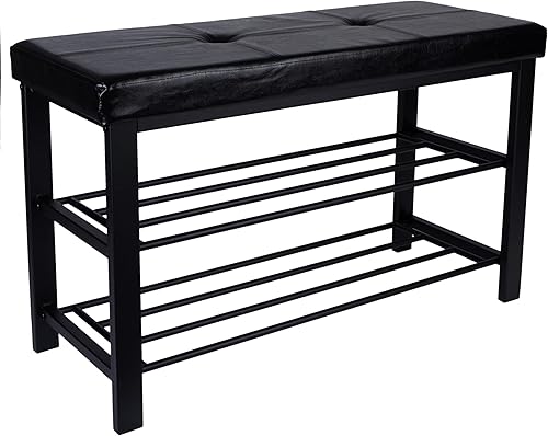 Miniatura 11 de Simplify Banco de almacenamiento, zapatero, otomano, acolchado para entrada, dormitorio, armario y pasillo, gris Gris,Negro -