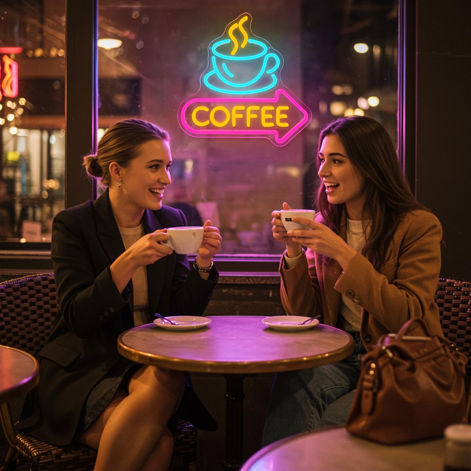 Lxmoneon Coffee Neon Light Sign Coffee Cup Led Neon Signs Dimmable Coffee Bar Neon Light USB Arrow Neon Wall Sign for Cafe Shop Station Corner Home Bar Kitchen Party Gift - Image 2