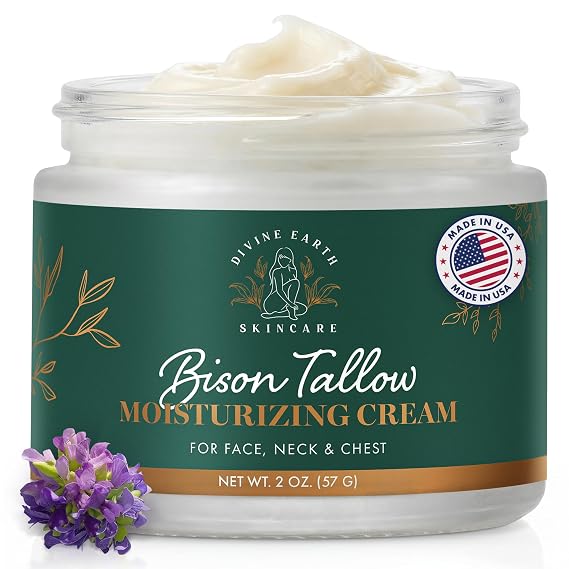 Bison Tallow Face Cream with Bakuchiol & Hyaluronic Acid Moisturizing Cream | Anti Aging Moisturizer for Women, Fragrance Free, Retinol Alternative, Grass Fed, Ancestral Beauty