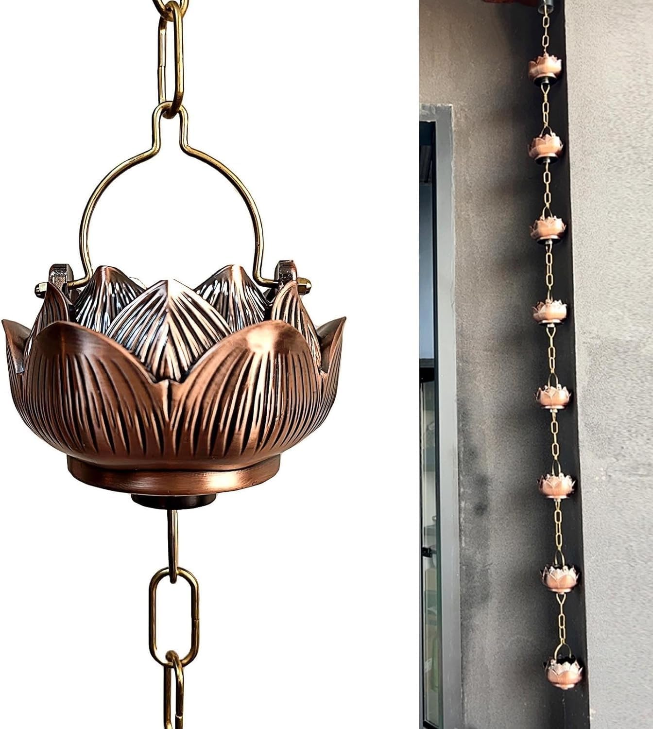 Trench Drain Rain Chain Copper Plated Rain Collector Chains, Rain Catcher Chain for Roof Guide Rainwater(150cm (59"))