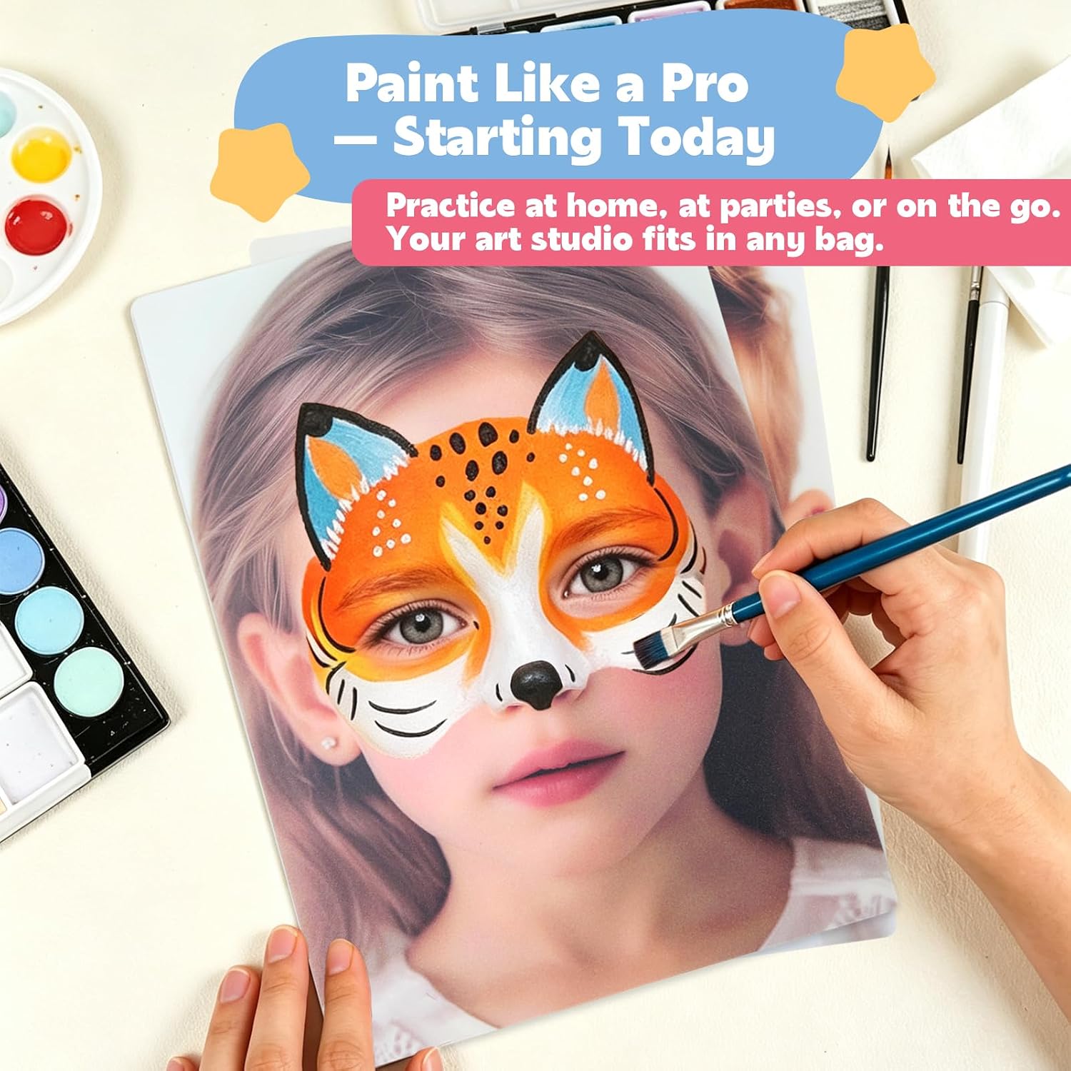 8 Pcs Face Paint Practice Board Kit,Reusable Face Painting Practice Sheets with Various Patterns for Beginners and Party Entertainers,A4 Size