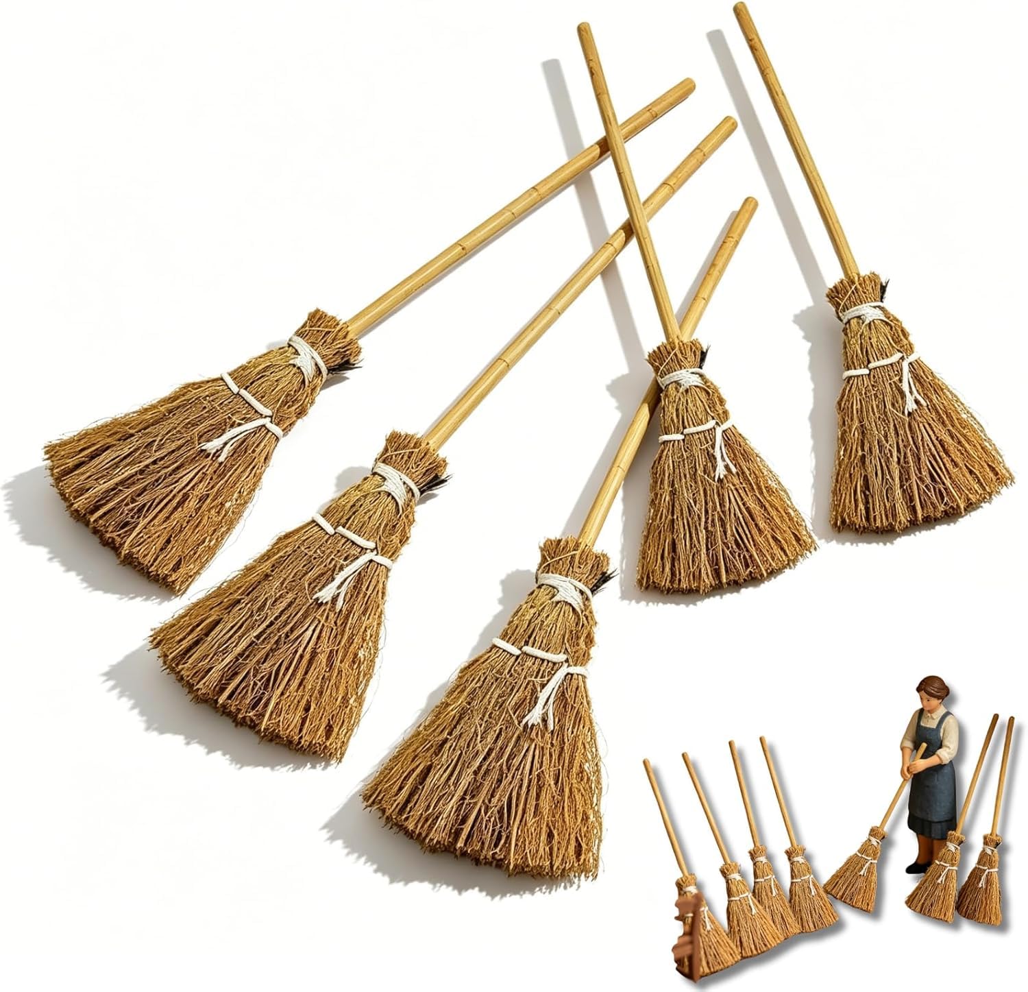 5Pcs Miniature Witch Broomstick Set Fairy Decoration Props