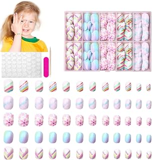 120Pcs Press on Nails for Kids, Wsimily DIY Fake Nails Kit with Jelly Adhesives, Colorful Short Acrylic False Nails for Girls, Fun & Safe Nail Art Designs for Children Birthday Party, Play Dress Up