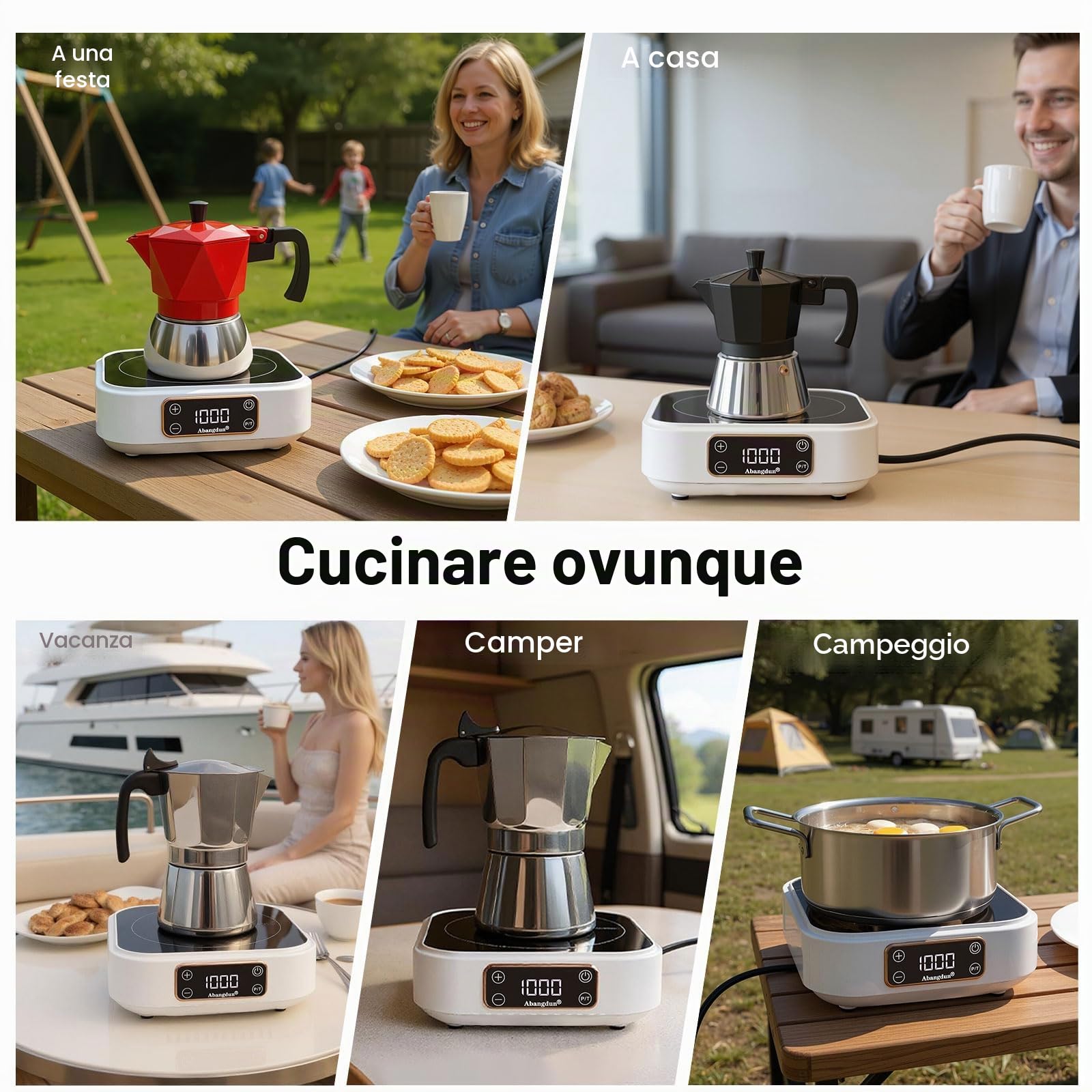 Mini piastra a induzione, 1000 W, mini piano cottura a induzione, 1 piastra, piastra a induzione con 7 livelli di potenza, 200 W-1000 Watt, piastra elettrica a induzione per rimorchi da campeggio