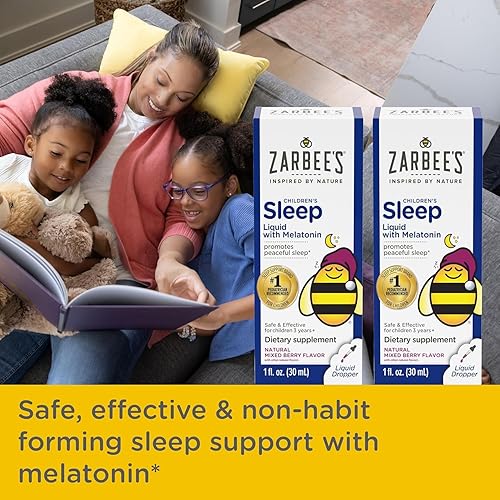 Miniatura 4 de Zarbee's Suplemento líquido para dormir para niños con 1 mg de melatonina sin medicamentos y eficaz fácil de tomar sabor a bayas naturales para