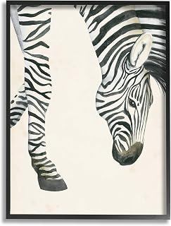 Stupell Industries Zebra Grazing Striped Safari Animal Hoof Detail, Design by Grace Popp Black Framed Wall Art, 16 x 20, Tan