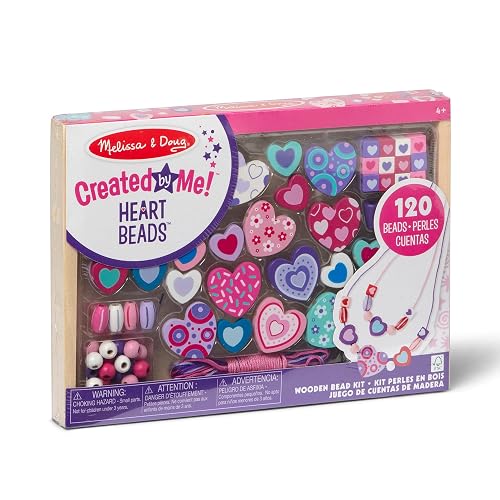 Melissa & Doug Juego de cuentas de madera corazones para hacer collares, Cuentas para hacer joyas