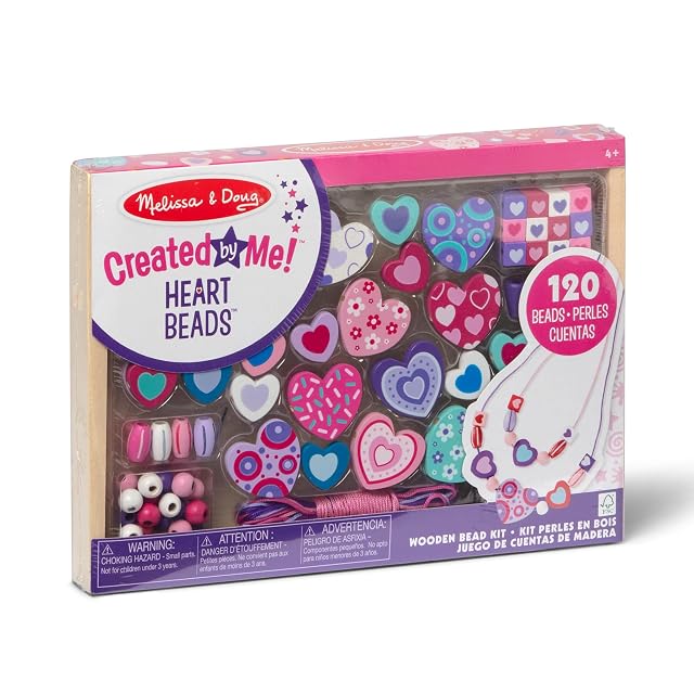 Melissa & Doug Juego de cuentas de madera corazones para hacer collares, Cuentas para hacer joyas