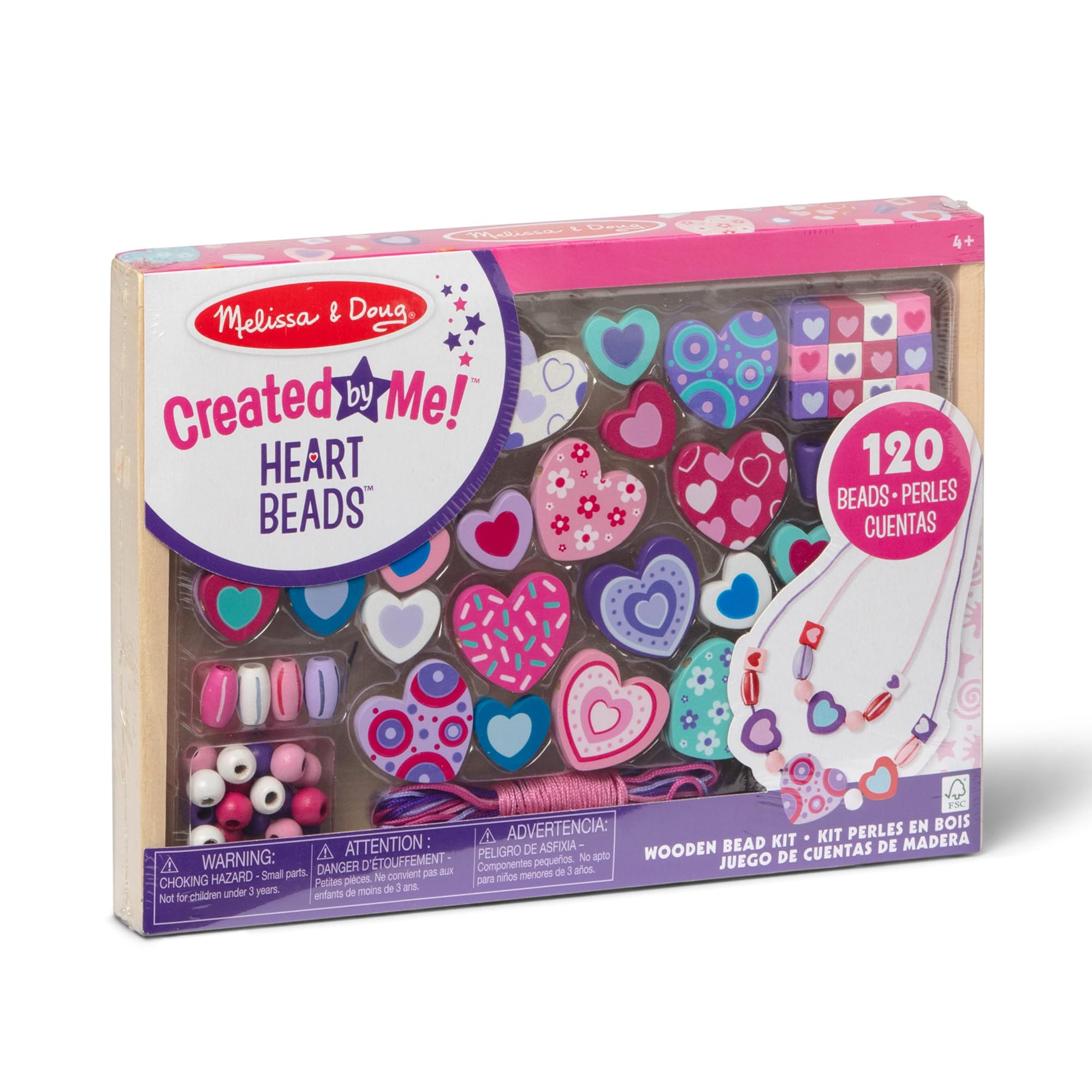 Melissa & Doug Jewellery-Making Kit, Multicolor, Sweet Hearts Bead Set, Over 120 Beads, 5 Cords