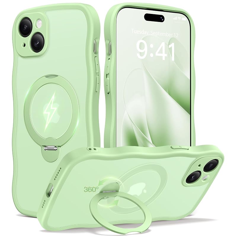 Capa para iPhone 15 com Suporte Magnético Giratório 360°, Compatível com MagSafe, Verde-claro Light Green
