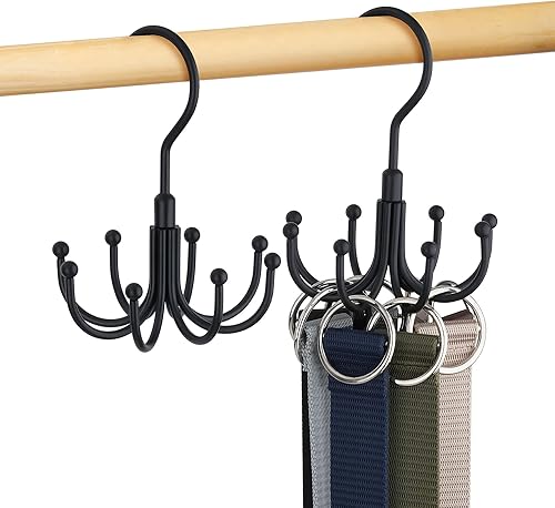 OMHOMETY Percha para cinturón, paquete de 2 organizadores giratorios para cinturón para armario, estante de accesorios, soporte colgante que ahorra