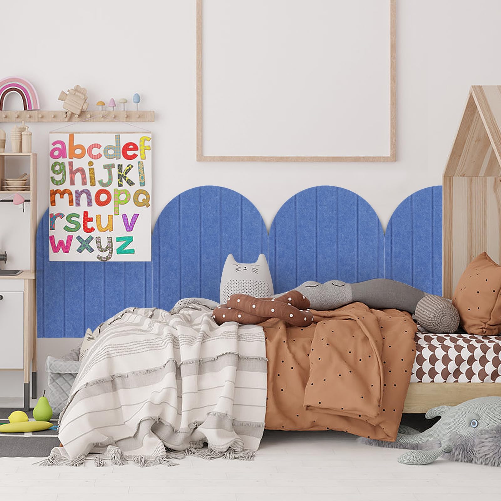 3D Pannelli murali, 4 pezzi da 32x43 cm, pannelli decorativi in feltro autoadesivi anticollisione per la protezione delle pareti, imbottitura murale per camera da letto, cameretta per bambini (Blu)