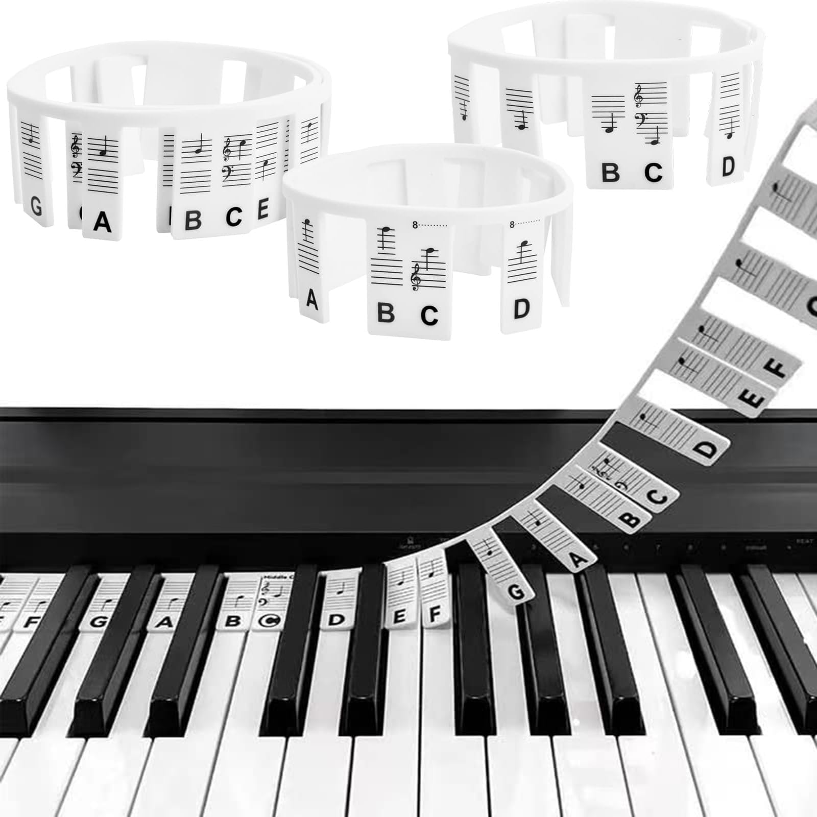 imetz removable piano key stickers note labels for 61 key full size silicone reusable piano keyboard stickers for beginners and kids - white