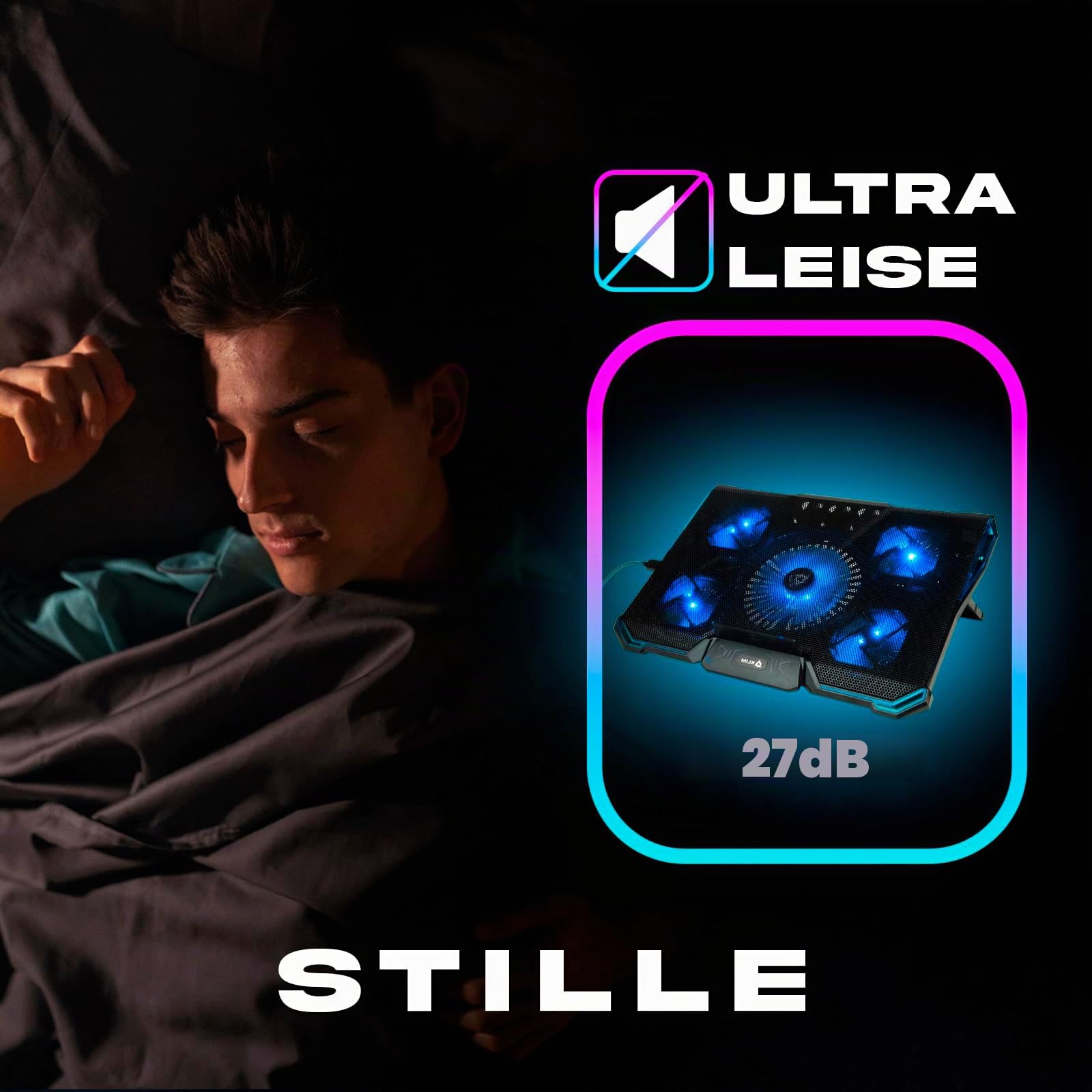 KLIM Cyclone - Laptop Kühler - NEU - Ständer - Maximale Kühlung - Verhindere Ãœberhitzung - Schütze Dein Laptop - 5 Lüfter 2200 & 1200 RPM - Cooling Pad für Computer PS5 PS4 Xbox One - Blau