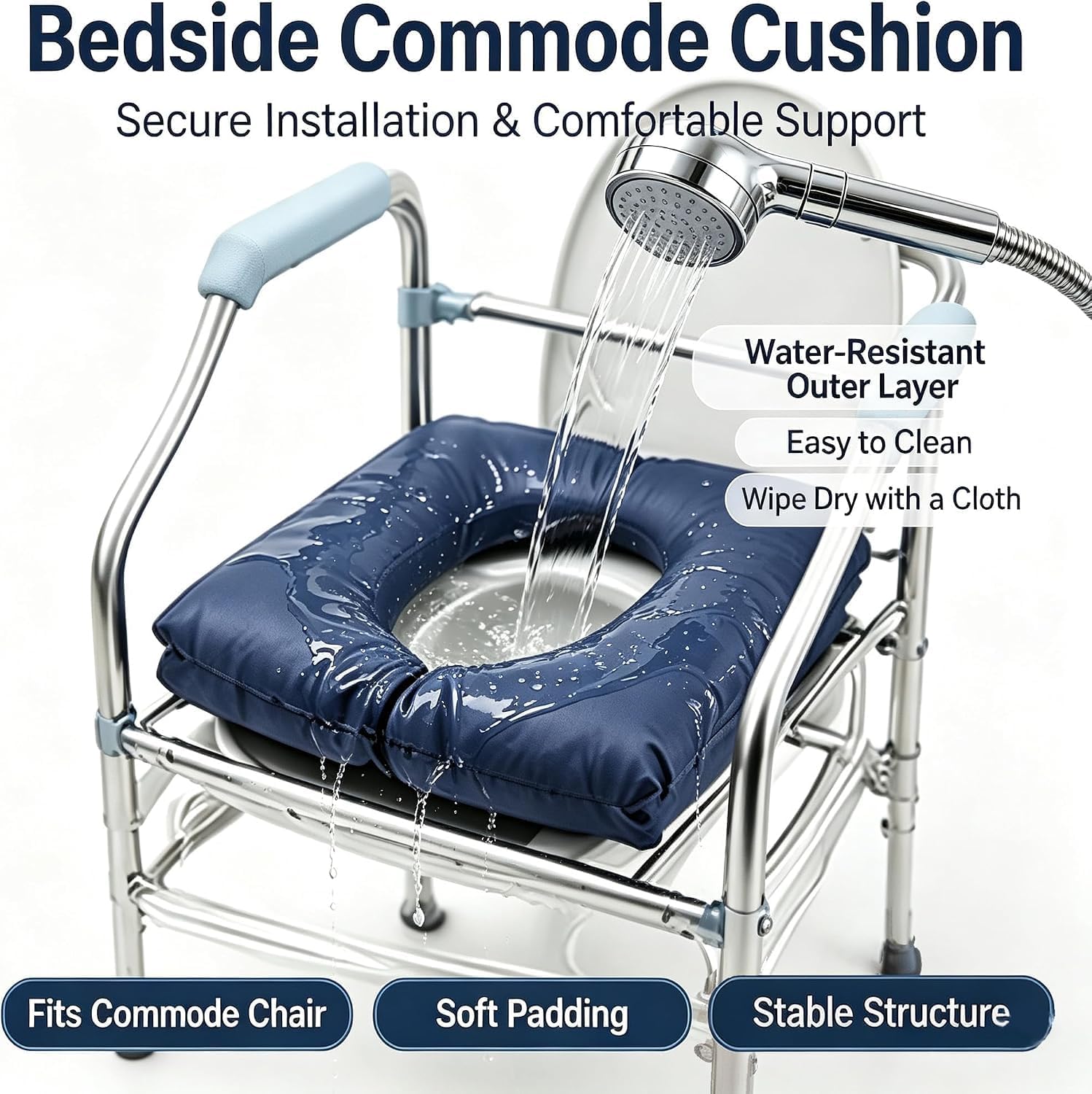 Bedside Commode Cushion - Washable Waterproof PU Thick Pad 17"×17" image 5