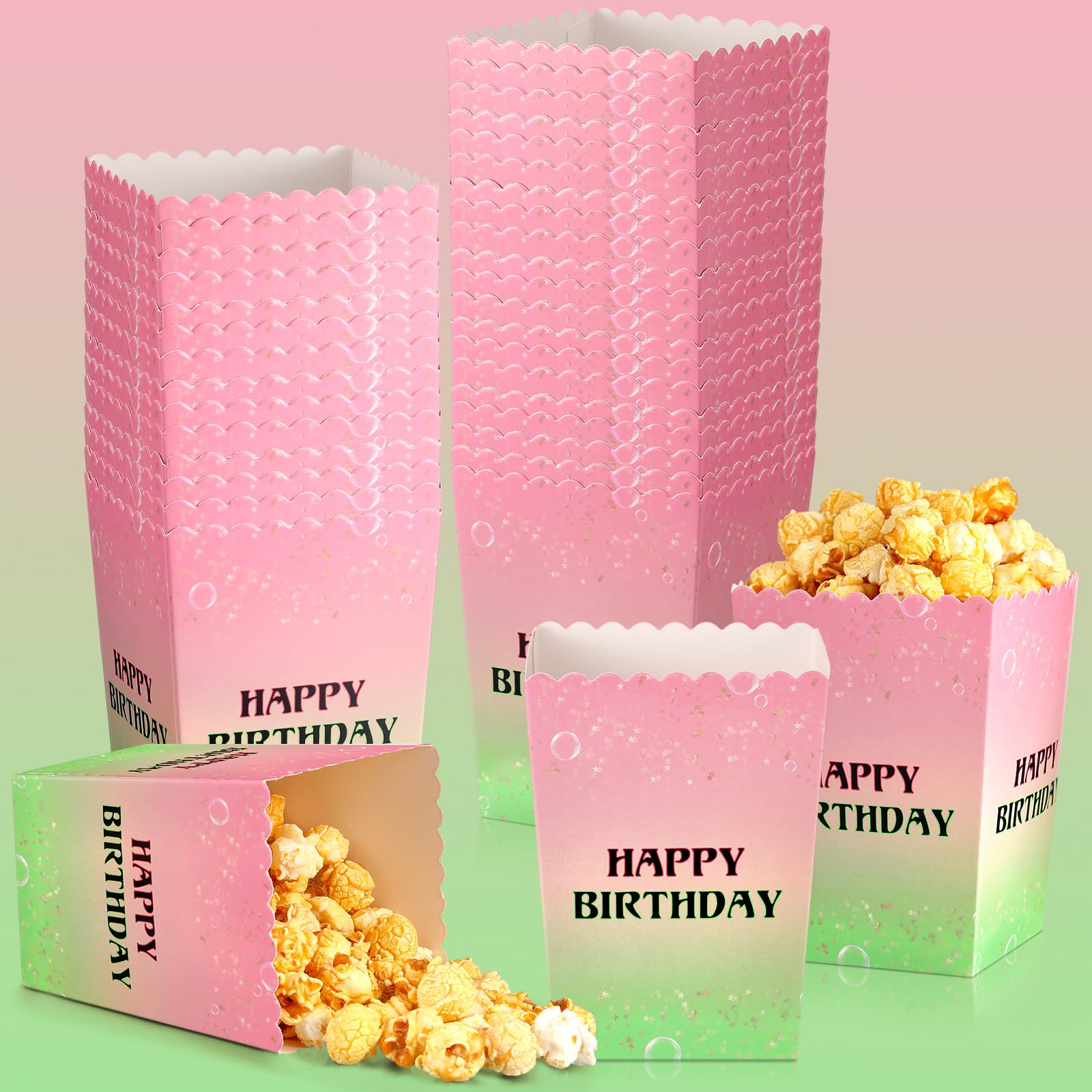 Zhehao 50 Pcs Pink and Green Popcorn Boxes Witch Popcorn Cup Paper Holder Pink and Green Party Favor for Happy Birthday Party Favor Halloween Supplies