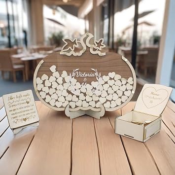 AIFLM Personalized Wedding Wooden GuestBook Pumpkin Alternative Guest Book Wedding Reception with 50-100 Pcs Hearts Unique Wedding Decorations Welcome Sign, Gift, Anniversary, Memories