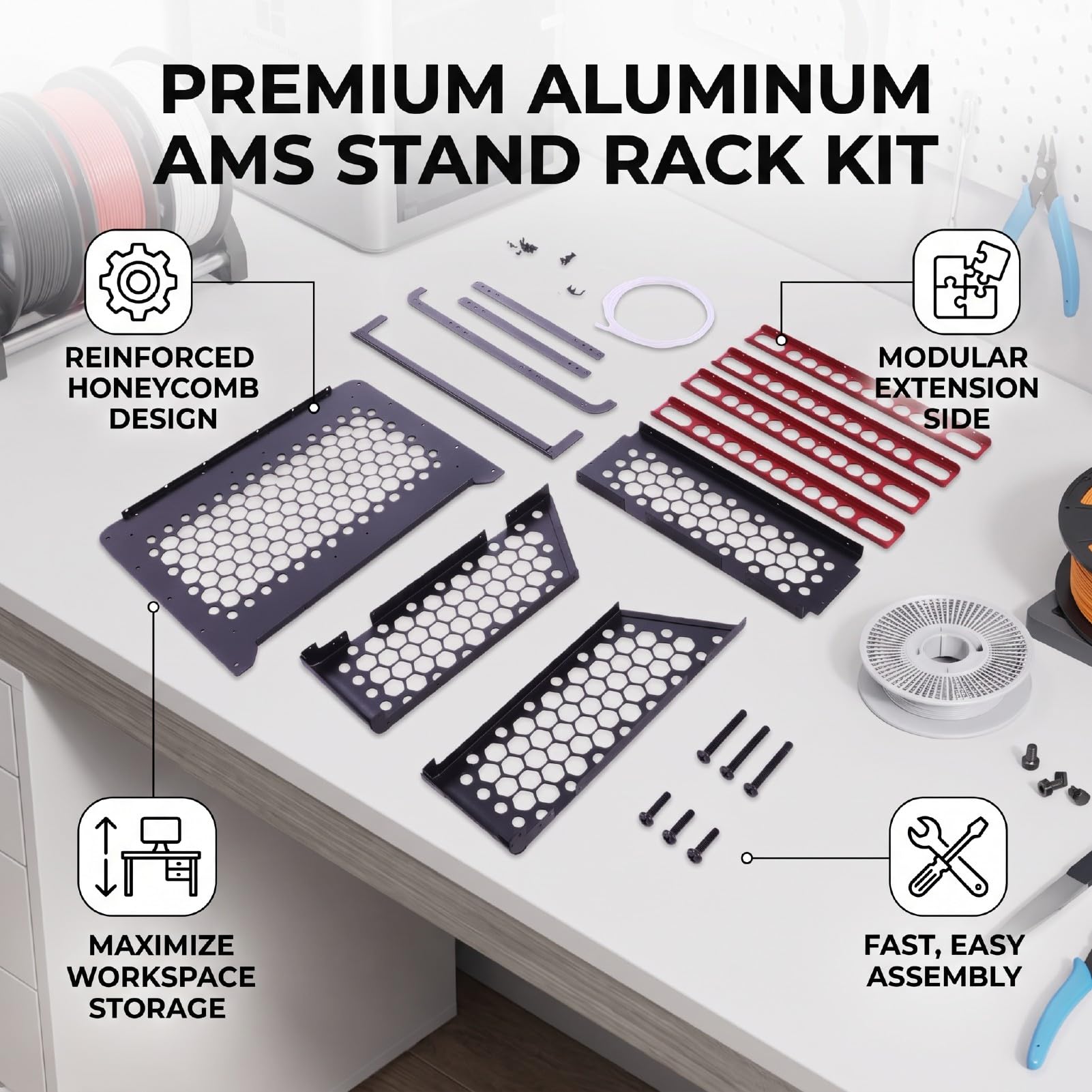 Uchwyt Stojaka AMS, Oszczędzający Miejsce Stojak AMS ze Stopu Aluminium, Półka Modułowa do Drukarki P1S P1P X1C X1E, 39x36x13,5 Cm, 1 Jednostka