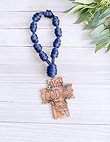 Vista 4 de Rosario de perilla de puerta, decoración católica colgante, bendición para una nueva casa, regalo religioso de inauguración de la casa (azul marino)