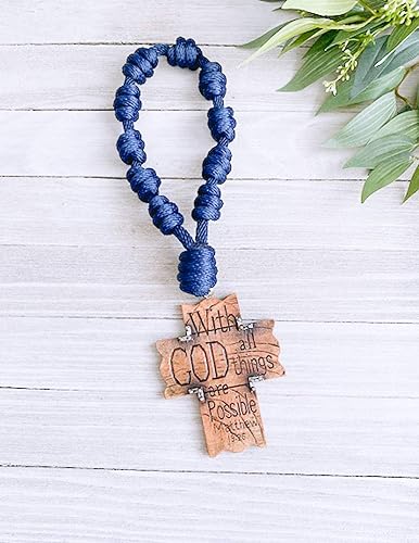 Miniatura 4 de Rosario de perilla de puerta, decoración católica colgante, bendición para una nueva casa, regalo religioso de inauguración de la casa (azul marino)