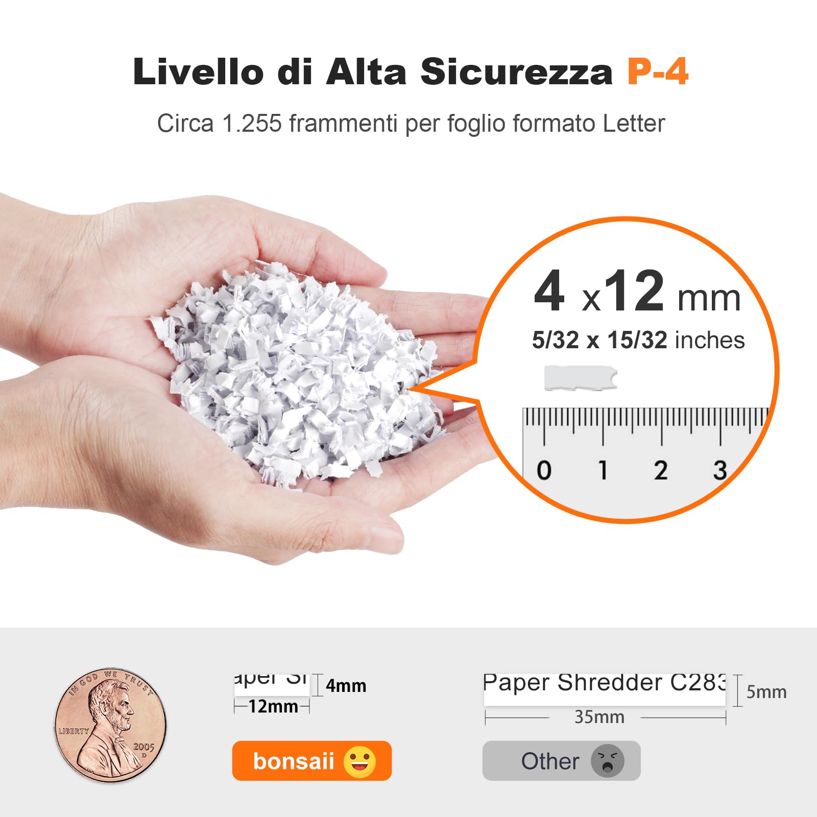 Bonsaii Distruggi documenti con Alimentazione Automatica da 200 Fogli, 60 Minuti di Funzionamento Continuo, Taglio a Frammento P-4, Cestino da 31L, Silenzioso e Ideale per Ufficio, C283-A