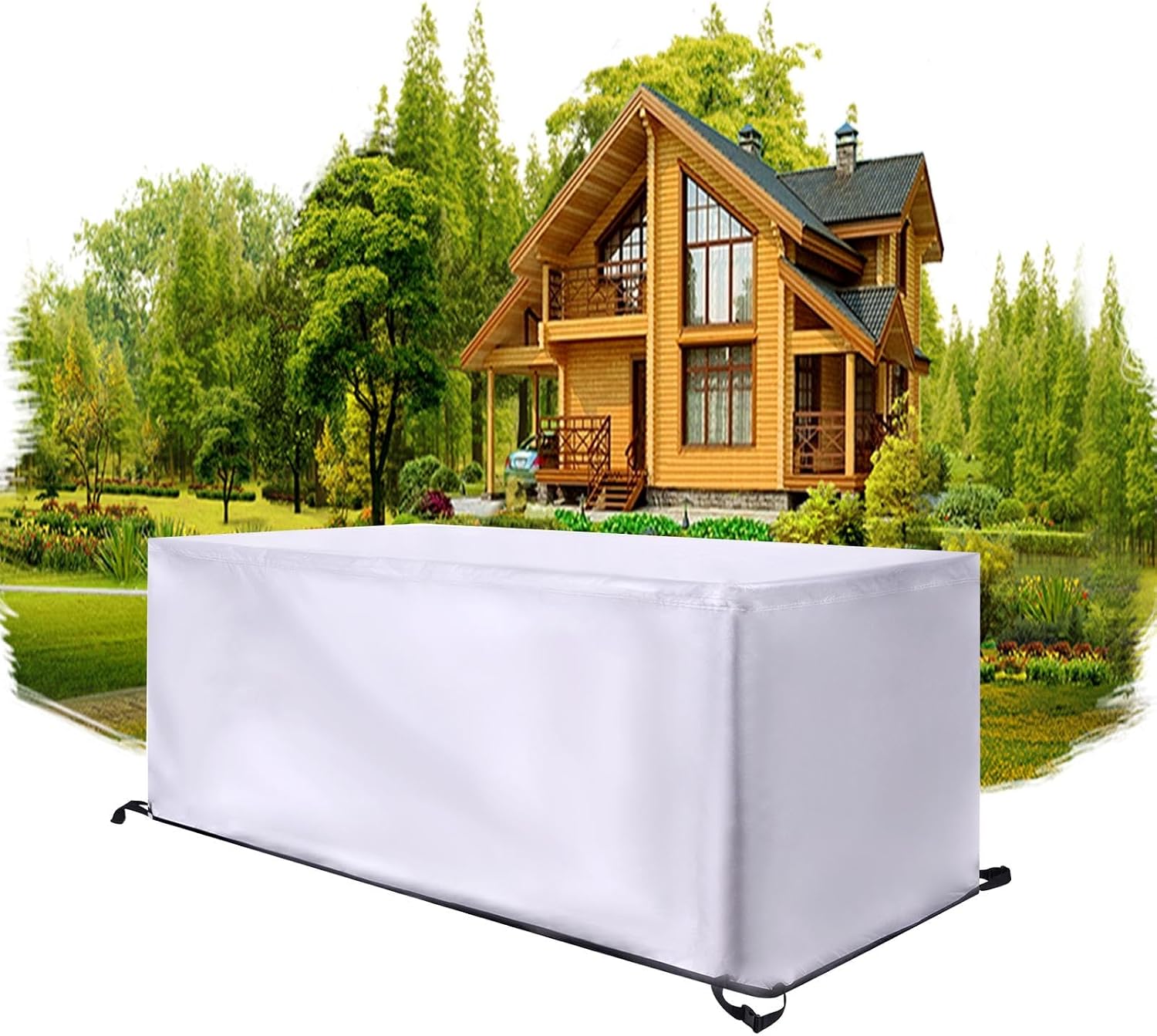 Garden Furniture Covers 70.9x31.5x27.6inch/LxWxH Rectangular Patio Furniture Cover Waterproof Table Covers 420D Oxford Furniture Cover Windproof for Chair Table Outdoor Rattan Sofa Cover Silver