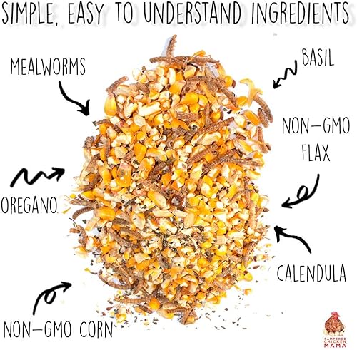 Miniatura 3 de Pampered Chicken Mama Gusano de harina, maíz, lino y hierbas sin OMG (10 libras) para pollos de patio trasero, alimentación de capa saludable y