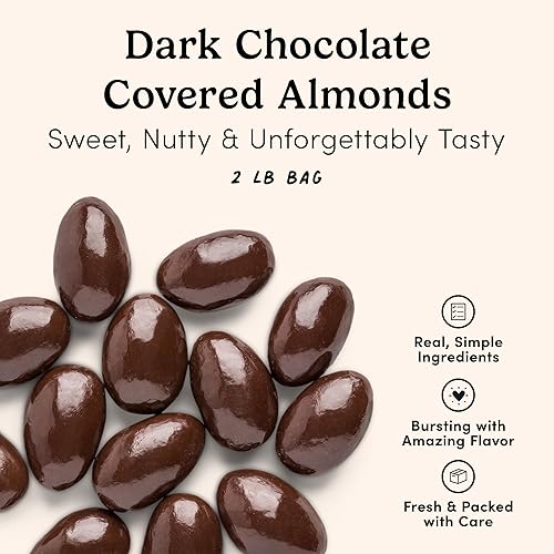 Miniatura 2 de Nuts.com Almendras cubiertas de chocolate negro - Snack saludable para adultos y niños, buena fuente de proteínas, fibra, hierro, calcio, potasio y
