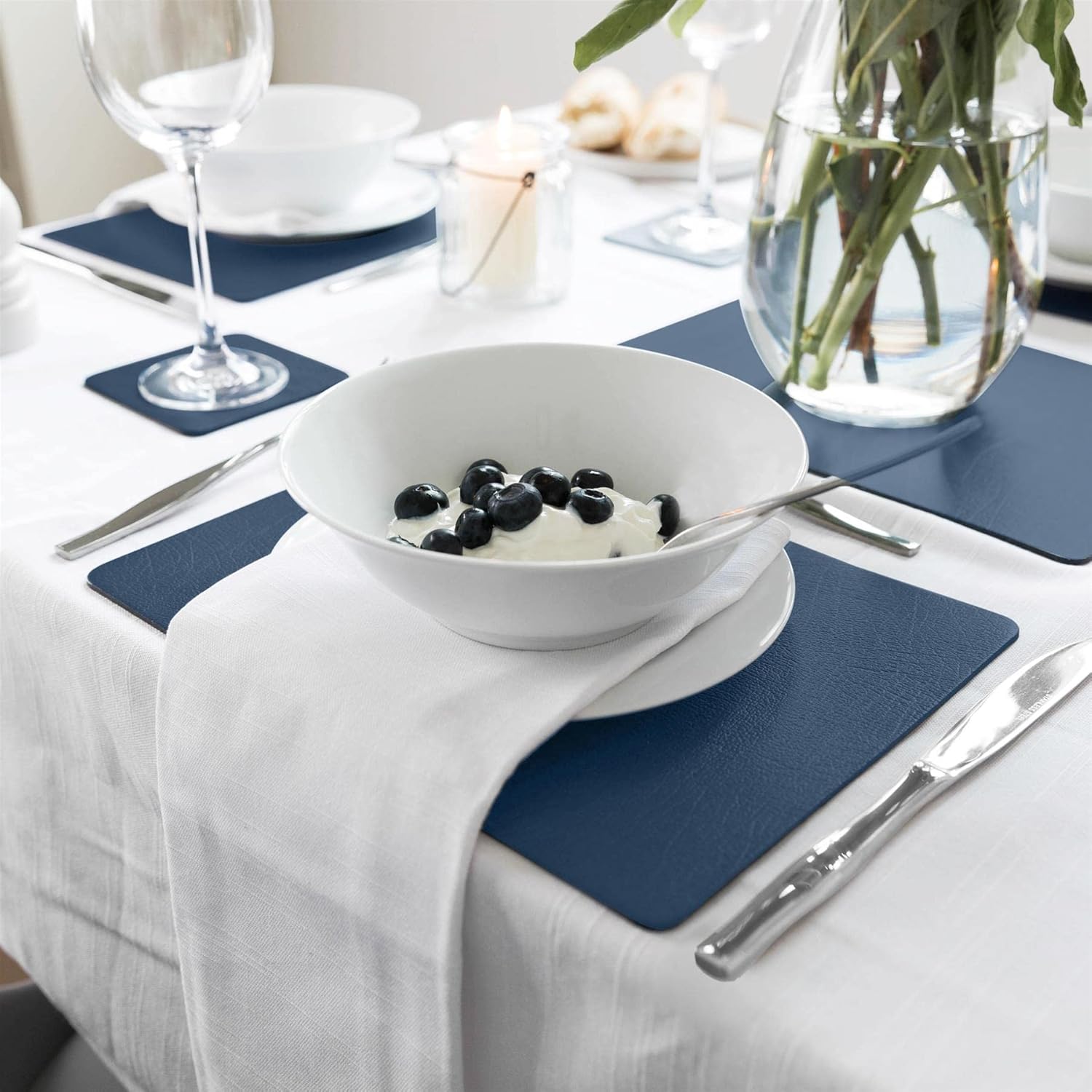 Sets of 8 Large Royal Blue Recycled Leather Placemats (42cm x 26.5cm). Made in The UK by Lara-May - Image 3