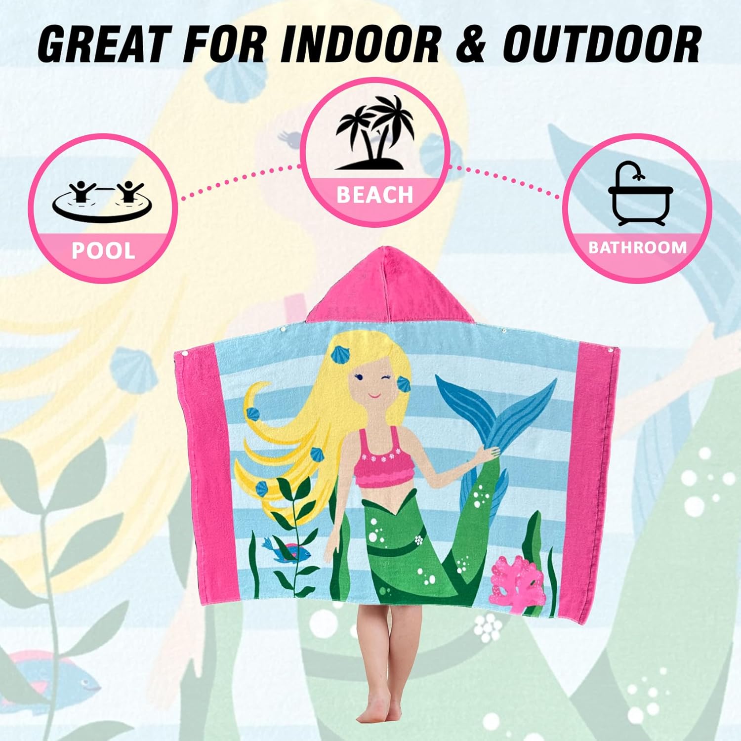 Kids Bath Towels, Kids Towel Girls Boys Hooded Beach,Bathroom,Pool Swim Towels 30 × 50 INCH Large Size Ultra Absorbent Cute Cartoon Animal Full Vitality 100% Cotton Wearable Wrap for Child - Image 4