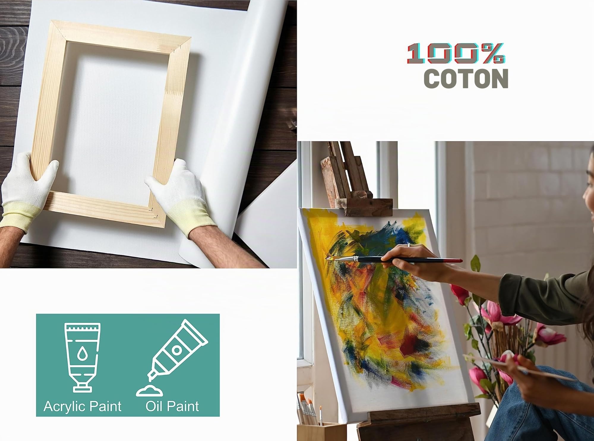 EXERZ Rouleau de toile de coton 76 cm x 10 m, 330 g/m² - Peinture acrylique, peinture à l'huile, impression jet d'encre - Matériau de haute qualité pour les chefs-d'œuvre artistiques.