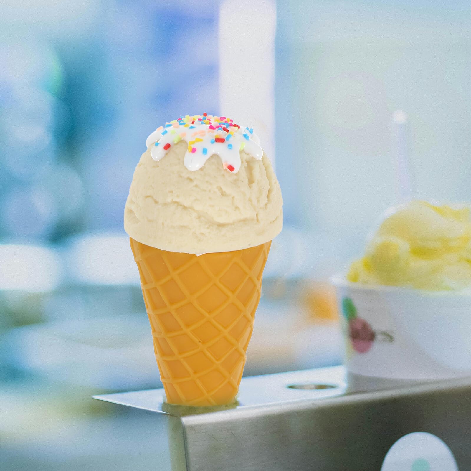 Figura de waffle de helado, blanco, artificial, accesorio para fotografía de alimentos, decoración y eventos temáticos