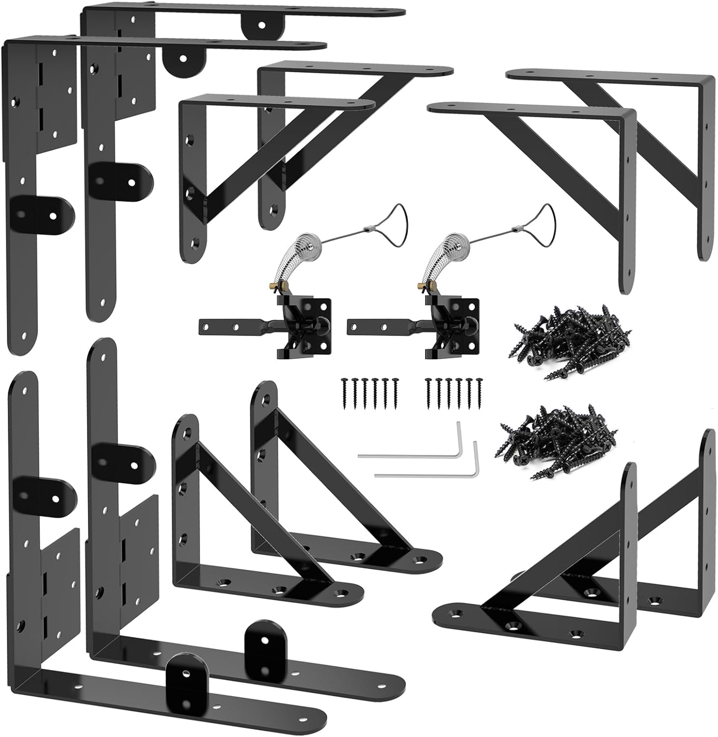 Fence Gate Kit Gate Hardware with Gate Latch for Wooden Fence, Heavy Duty Anti Sag Gate Corner Brace Bracket (2 Set)