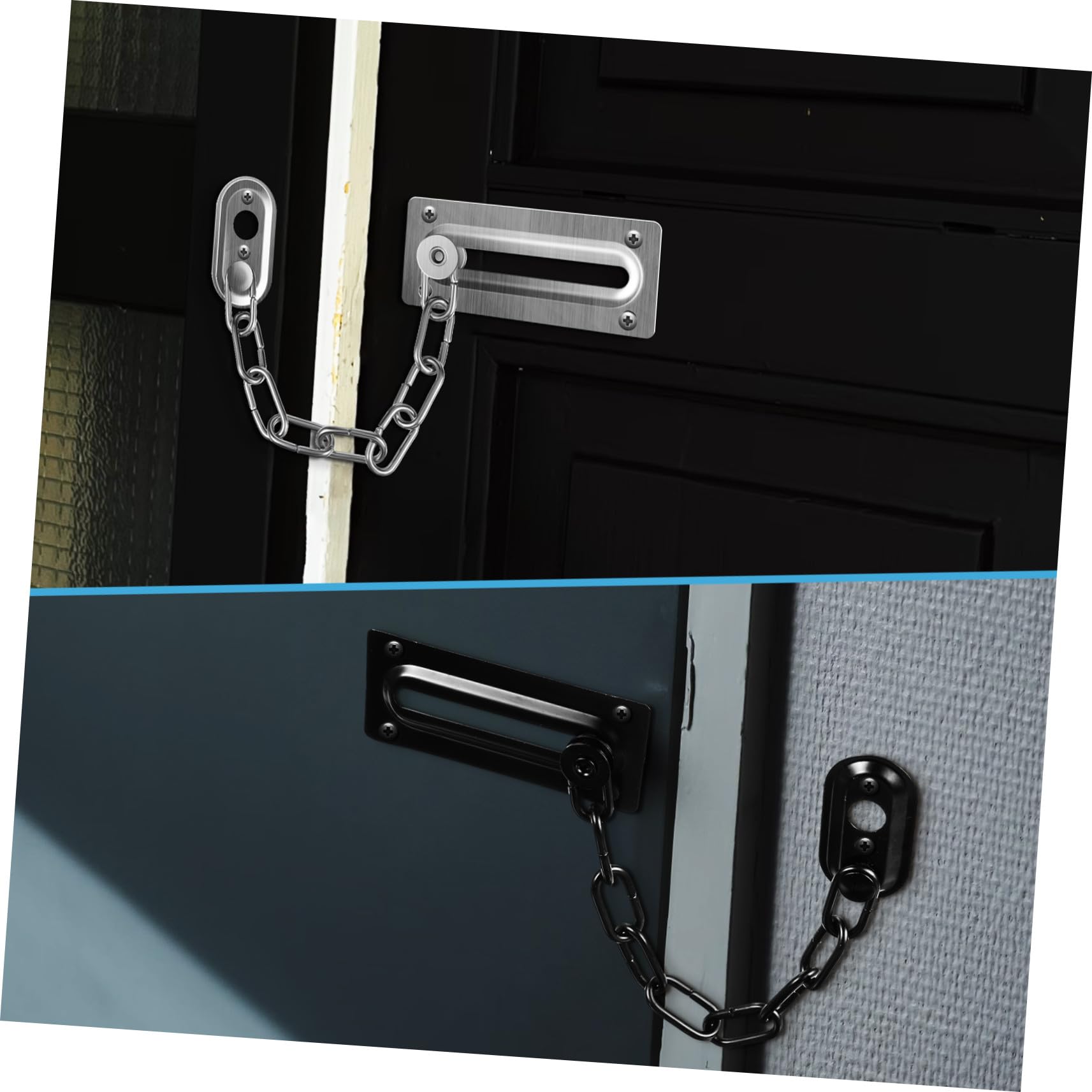 TEHAUX 4 Pezzi Serrature Catena in Acciaio Inossidabile Spesso Porte Esterne e Interni per Appartamenti Uffici e Camere con Abbinate Sicurezza Intrusione per Famiglie