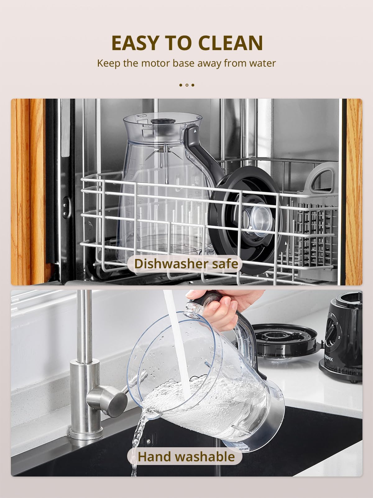 Batidora de 500 W, 1,5 L con 2 velocidades y función de pulso, cuchillo de acero inoxidable, tapa extraíble con vaso medidor, vaso mezclador apto para lavavajillas para batidos y batidos
