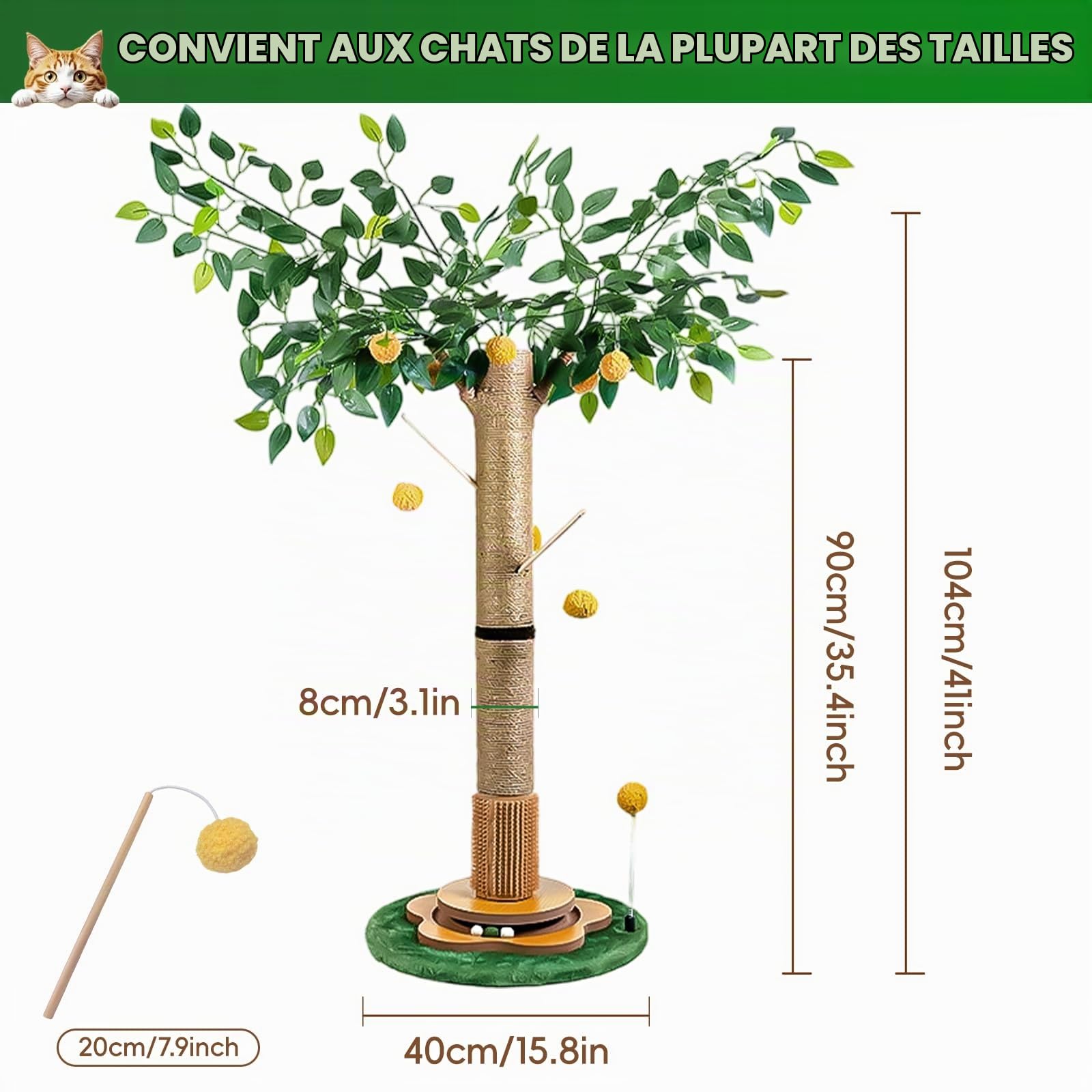 Arbre à chat - 85 cm - Avec balles interactives et corde en sisal - Pour petits et grands chats