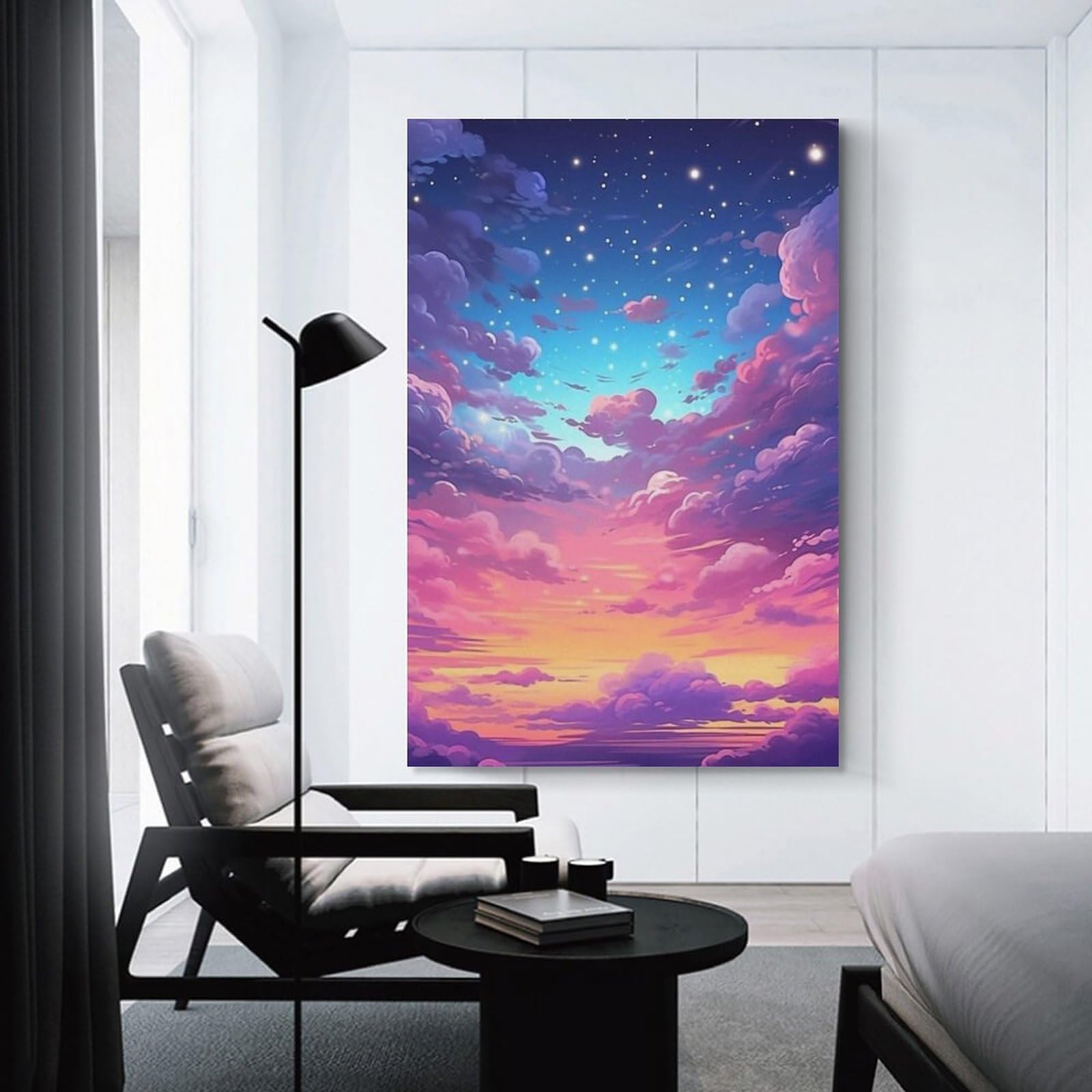 Amazon.co.jp: 絵画 夕焼け空のカラフルな雲と星インテリア 絵画