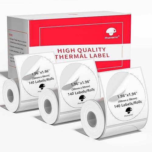 3 x 140 piezas Phomemo Papel de etiquetas térmicas, etiqueta autoadhesiva multiusos para máquina etiquetadora M110, M220, M120, M200, M221, M150,
