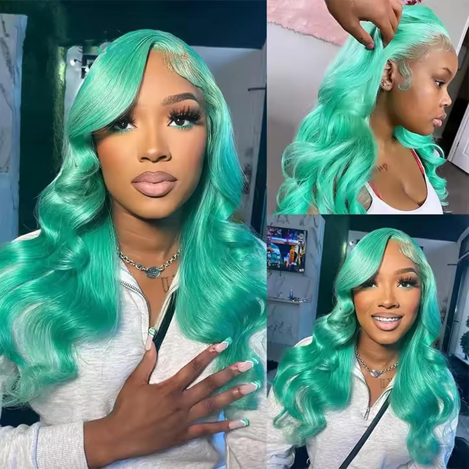ANDRIA 13x4 Lace Front Wigs 200 Density Body Wave Wig Blue Wig Pre-Plucked Glueless Lace Frontal Wigs Lace Front Wig with Baby Hair Heat Resistant Synthetic Hair Colored Long Wigs 26 Inch