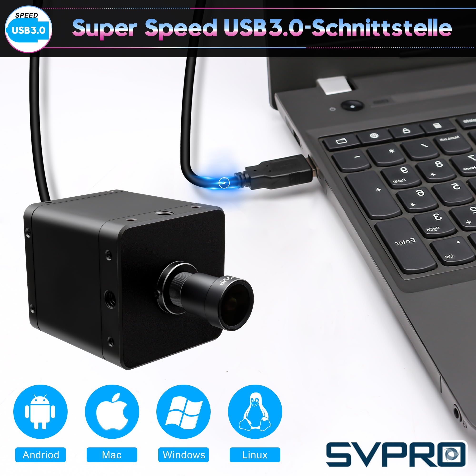 Svpro 4K 60 FPS USB 3.0 HDMI-Kamera, Webcam mit manuellem Fokus, 94° (H) 5mm-M12-Objektiv und Metallgehäuse, IMX678-UVC-Kamera für schlechte Lichtverhältnisse, kompatibel mit Windows, Linux OS