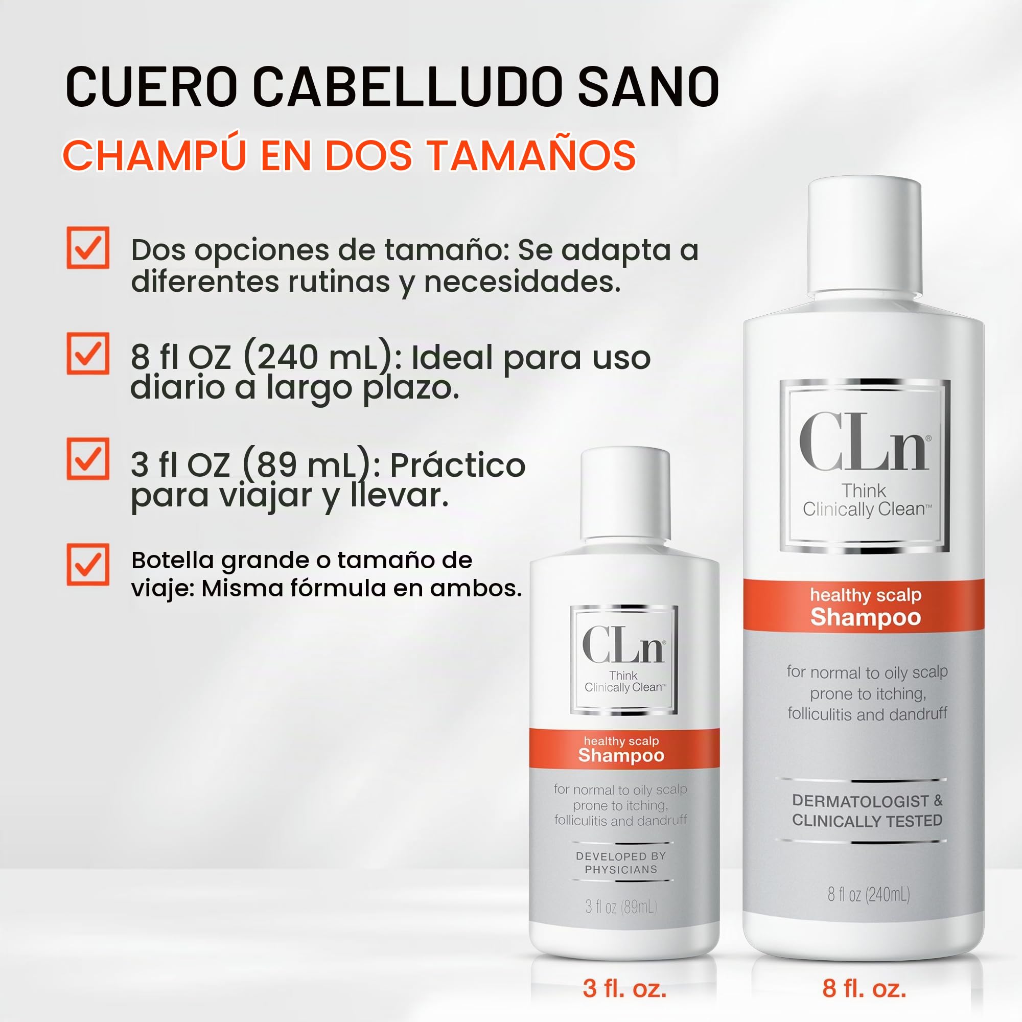 CLn Champú - Fórmula aclaradora con ácido salicílico, para cuero cabelludo normal a graso, propenso a foliculitis y caspa, cuero cabelludo picazón y escamoso, sin fragancia y parabenos, 8 onzas