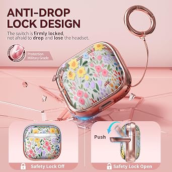 Inesore for AirPods 4 Case Cover 2024 with Lock- Seven Color Flower | Two-Piece Design,with Gold Keychain & Cleaning Pen,Support Wireless Charging,Cute Luxury Case for Women Girly